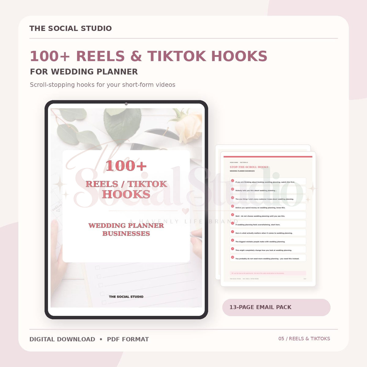 Wedding Planner – 100+ Reels & TikTok Hooks | The Social Studio