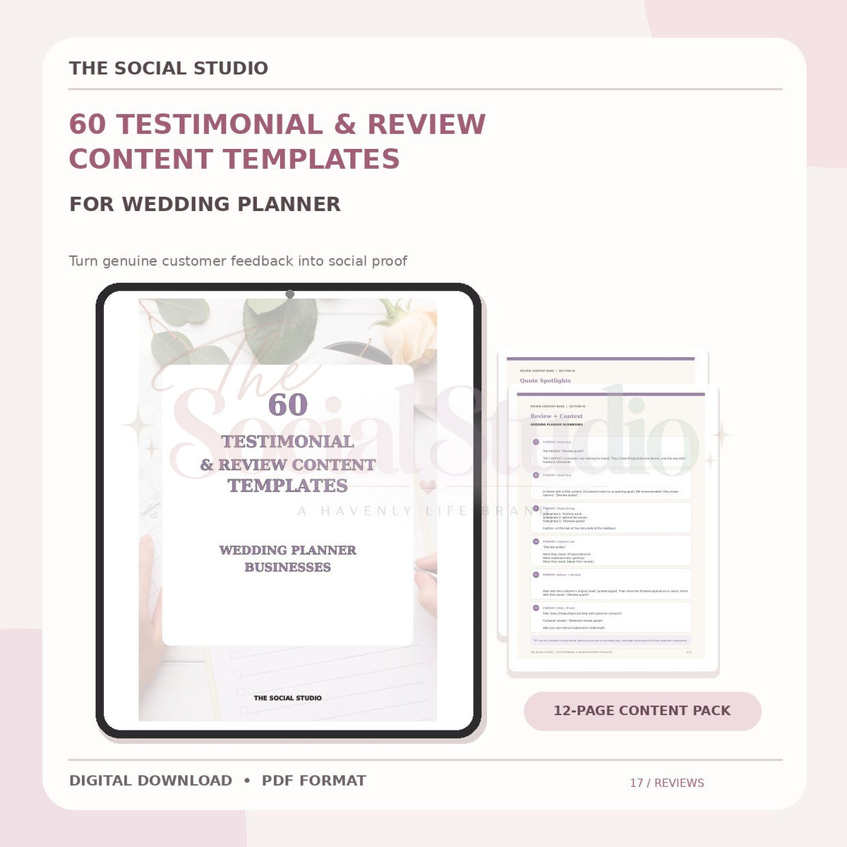 Wedding Planner – Testimonial & Review Content Templates | The Social Studio