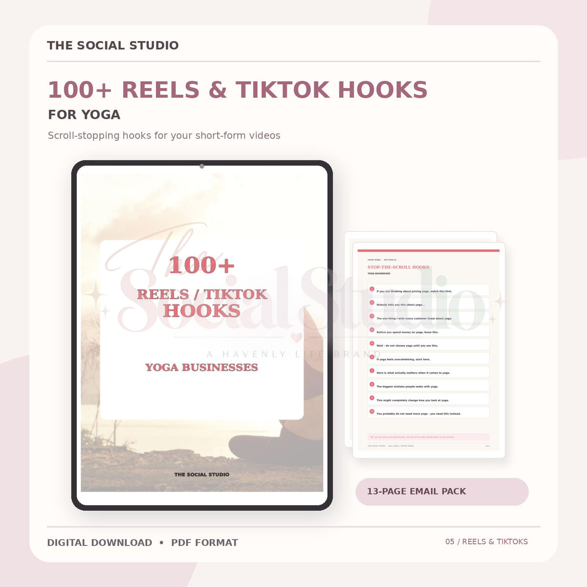 Yoga – 100+ Reels & TikTok Hooks | The Social Studio